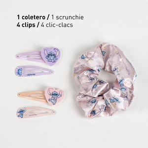 Accessori per Capelli Stitch DISNEY Set 4 Clic Clac 1 Scrunchie per Acconciature in Confezione - 2950