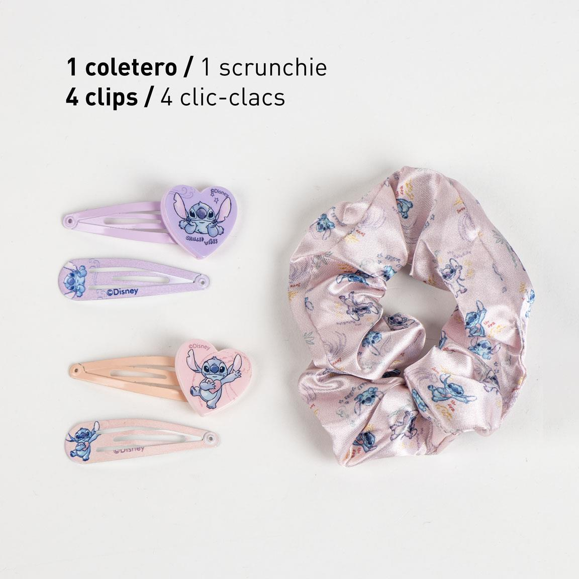 Accessori per Capelli Stitch DISNEY Set 4 Clic Clac 1 Scrunchie per Acconciature in Confezione - 2950