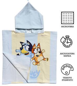 Poncho Mare Bluey e Bingo 100 X 50 CM Accappatoio da Spiaggia per Bambini 100% Pl - Blu36-5182