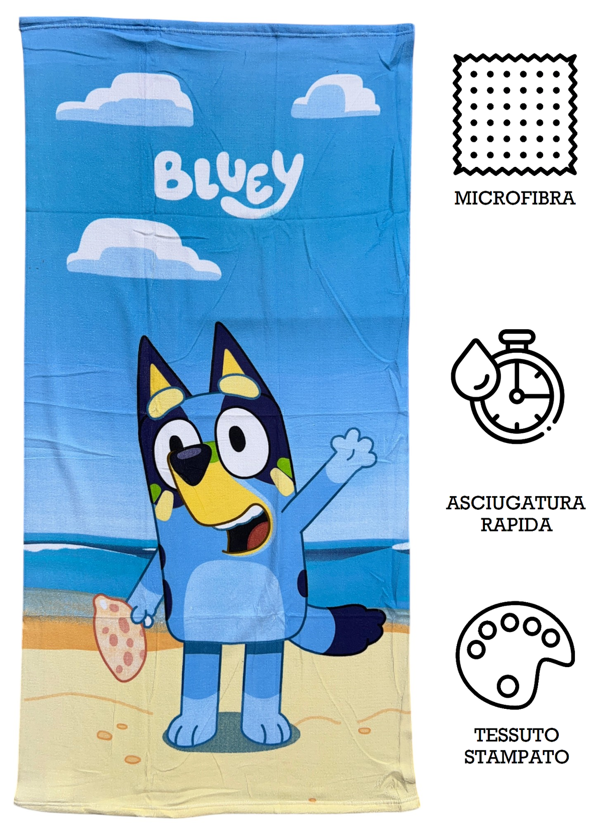 Telo Mare Bluey Asciugamano da Spiaggia per Bambini in Microfibra di Poliestere CM 140x70 - Blu36-5171