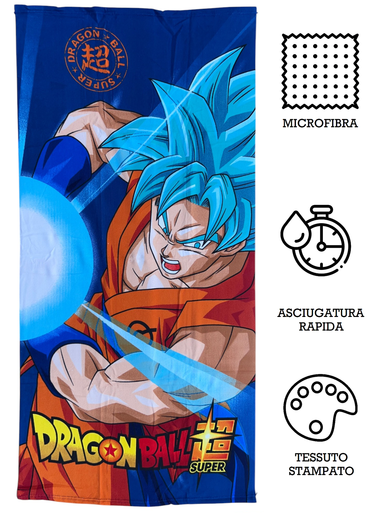 Telo Mare Dragon Ball Super Asciugamano da Spiaggia per Bambini in Microfibra di Poliestere CM 140x70 - Db24-002