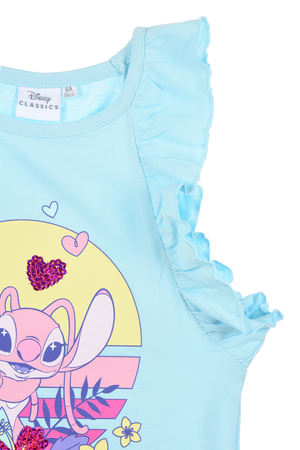 Canotta Angel Stitch DISNEY in Cotone Smanicata con Rouche Bambina - Ye10086.celeste