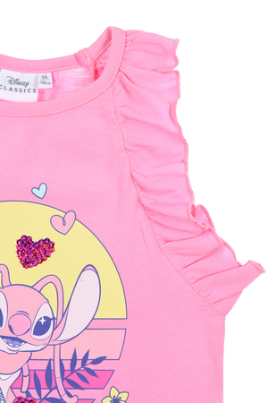 Canotta Angel Stitch DISNEY in Cotone Smanicata con Rouche Bambina - Ye10086.rosa