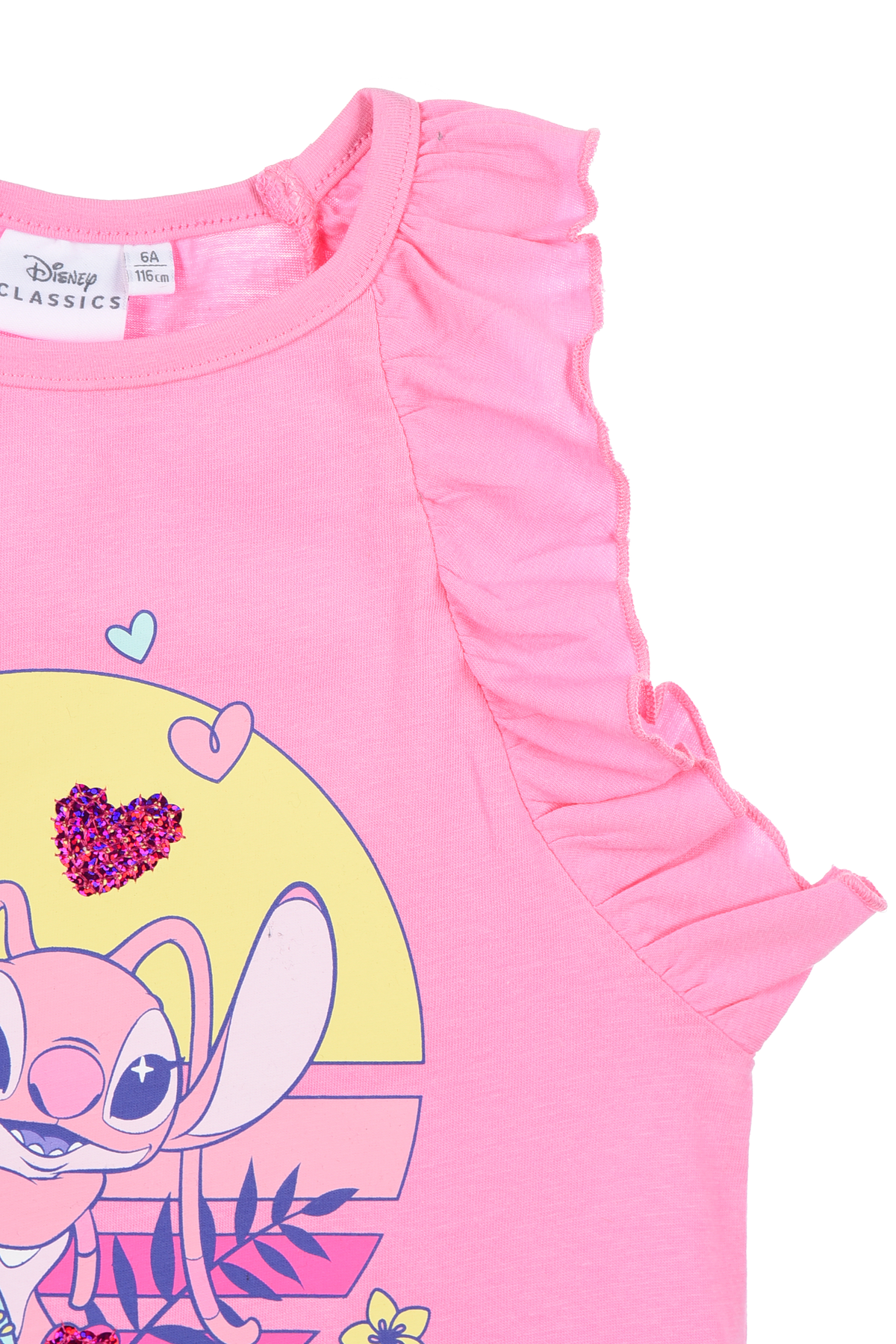 Canotta Angel Stitch DISNEY in Cotone Smanicata con Rouche Bambina - Ye10086.rosa
