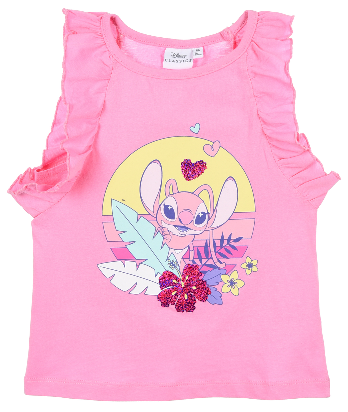 Canotta Angel Stitch DISNEY in Cotone Smanicata con Rouche Bambina - Ye10086.rosa