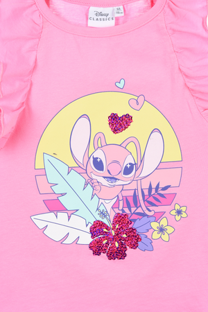 Canotta Angel Stitch DISNEY in Cotone Smanicata con Rouche Bambina - Ye10086.rosa