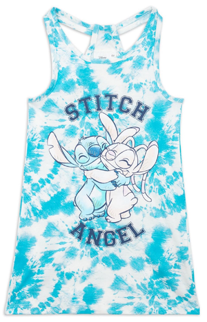 Vestitino Stitch e Angel DISNEY Scamiciata Abito Smanicato in Cotone Grafica Tie-Dye - Ye10074.azzurro