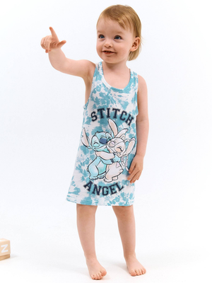 Vestitino Stitch e Angel DISNEY Scamiciata Abito Smanicato in Cotone Grafica Tie-Dye - Ye10074.azzurro
