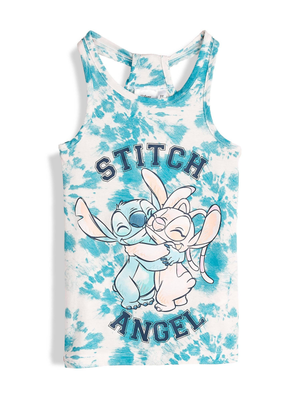 Vestitino Stitch e Angel DISNEY Scamiciata Abito Smanicato in Cotone Grafica Tie-Dye - Ye10074.azzurro