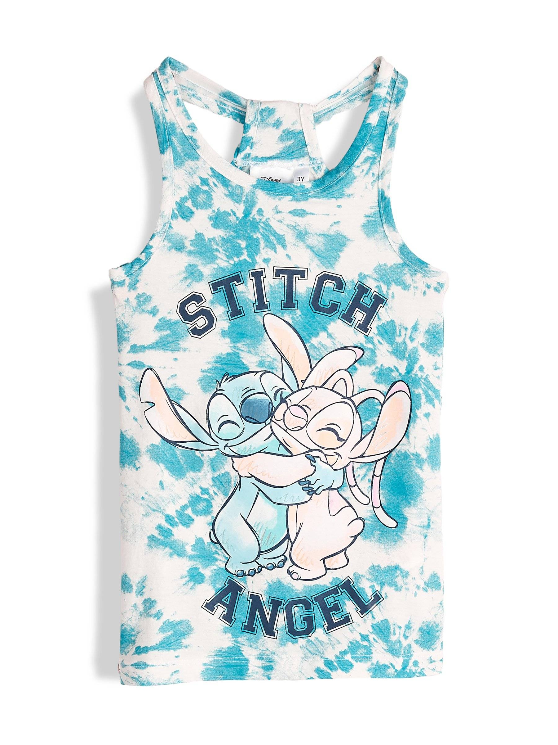 Vestitino Stitch e Angel DISNEY Scamiciata Abito Smanicato in Cotone Grafica Tie-Dye - Ye10074.azzurro
