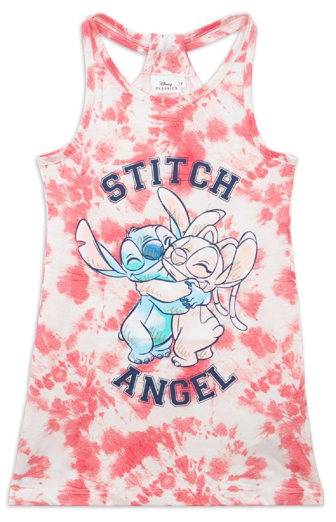 Vestitino Stitch e Angel DISNEY Scamiciata Abito Smanicato in Cotone Grafica Tie-Dye - Ye10074.fucsia