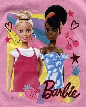 Vestitino Barbie Mattel Scamiciata Abito Smanicato in Cotone Dettagli Glitterati - Ye10025.rosa