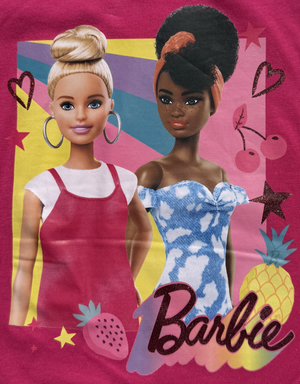 Vestitino Barbie Mattel Scamiciata Abito Smanicato in Cotone Dettagli Glitterati - Ye10025.fucsia