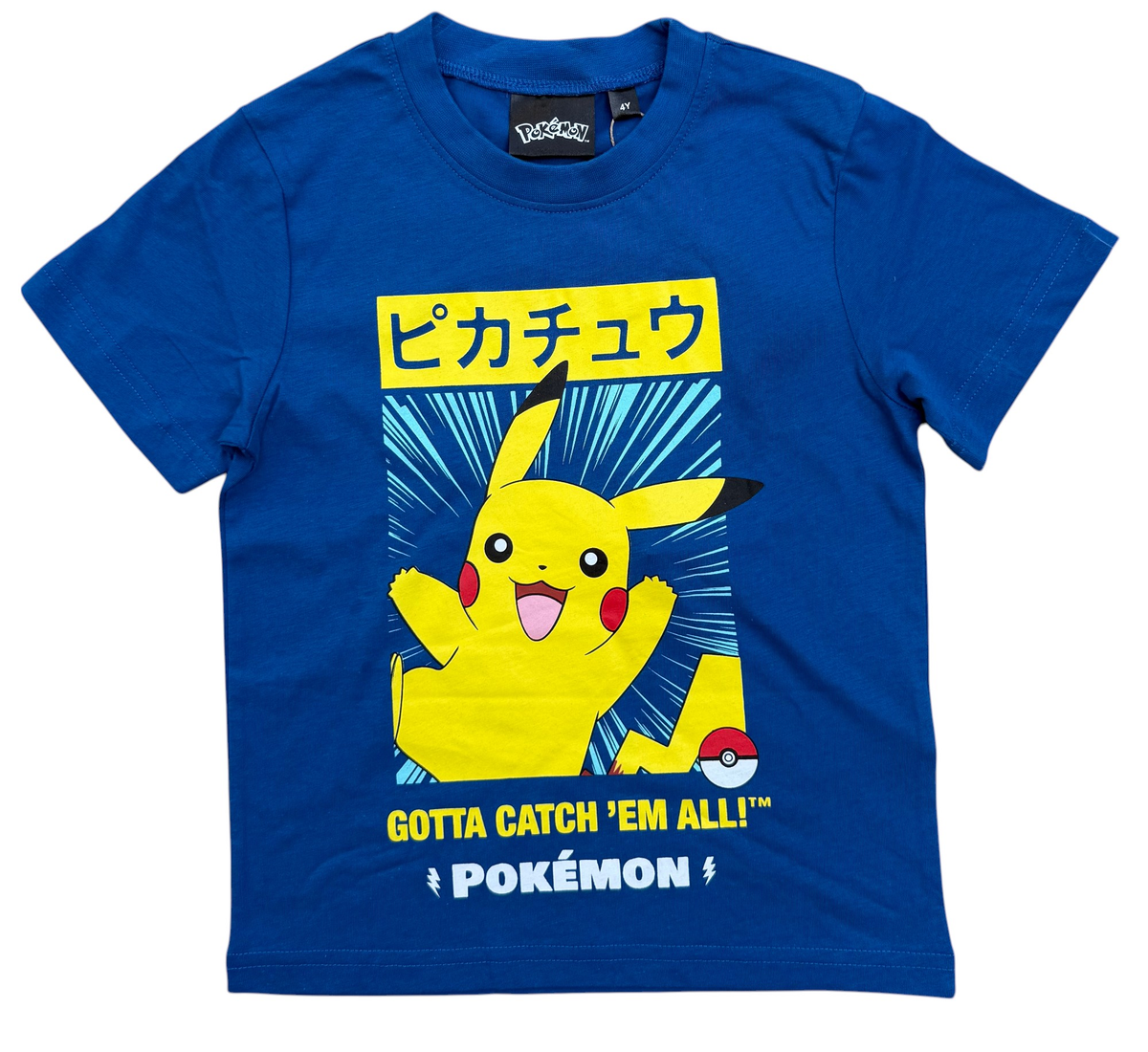 T-Shirt Pikachu Pokémon in Cotone Jersey Maglietta Maniche Corte - Ye10445.blu