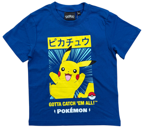 T-Shirt Pikachu Pokémon in Cotone Jersey Maglietta Maniche Corte - Ye10445.blu