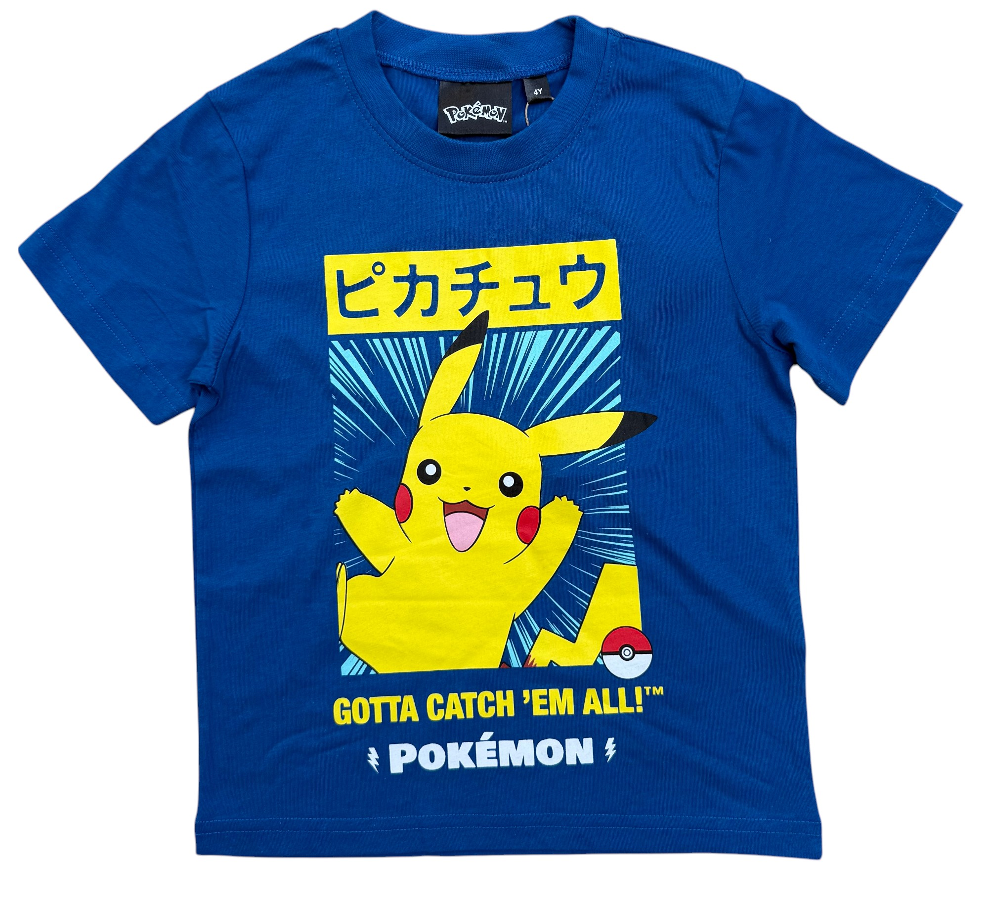 T-Shirt Pikachu Pokémon in Cotone Jersey Maglietta Maniche Corte - Ye10445.blu