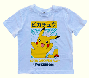T-Shirt Pikachu Pokémon in Cotone Jersey Maglietta Maniche Corte - Ye10445.bianco
