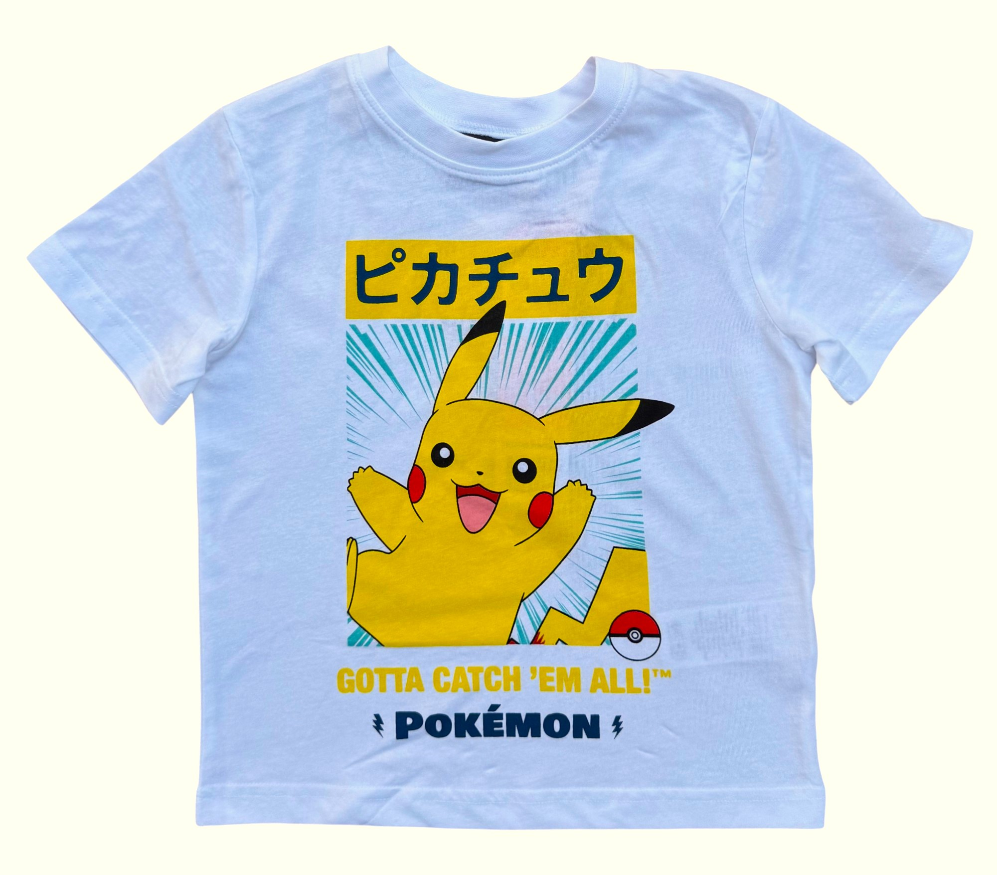 T-Shirt Pikachu Pokémon in Cotone Jersey Maglietta Maniche Corte - Ye10445.bianco