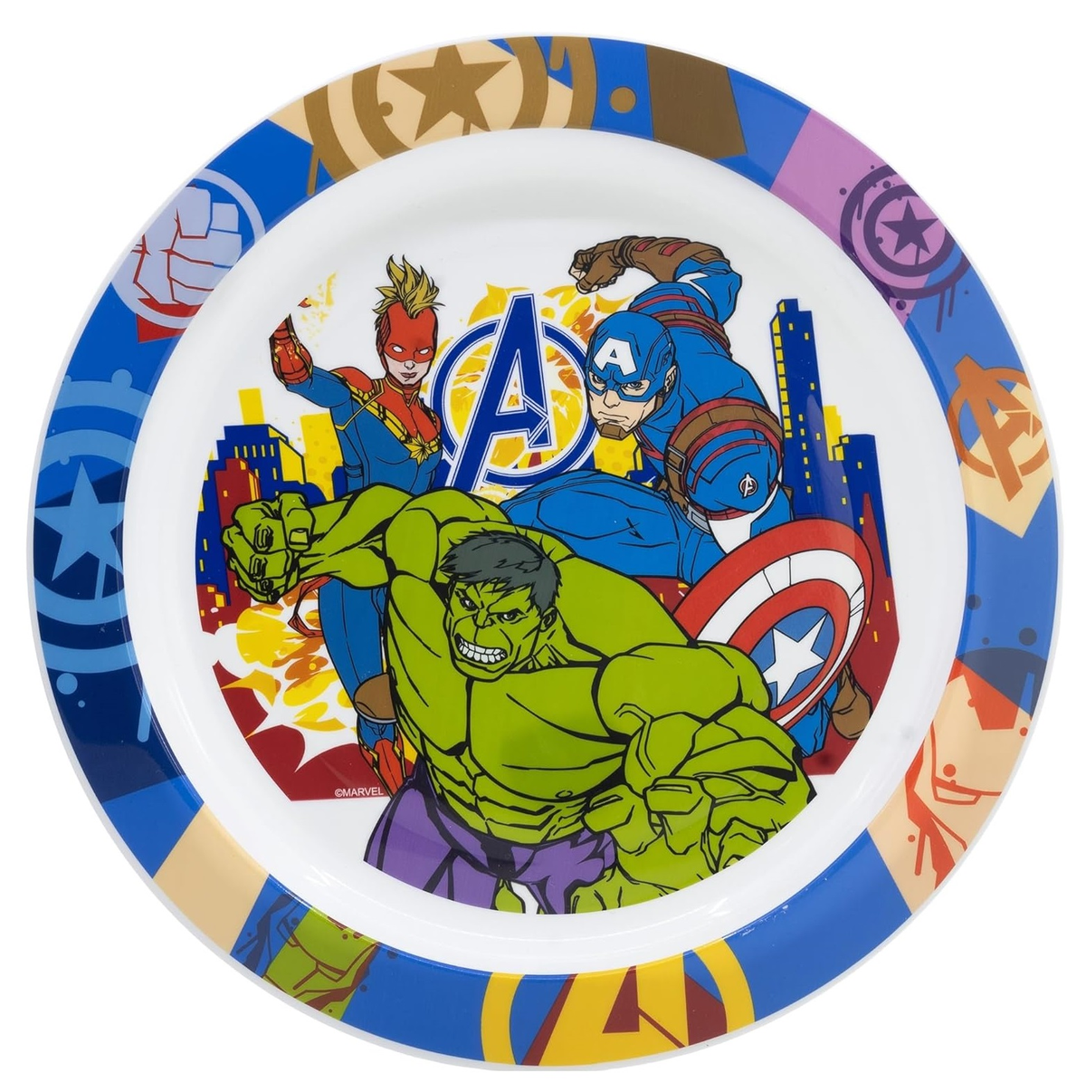 Piatto Piano Avengers MARVEL Stoviglia 22 CM in Plastica Riutilizzabile Adatto Al Microonde e in Lavastoviglie - St80147