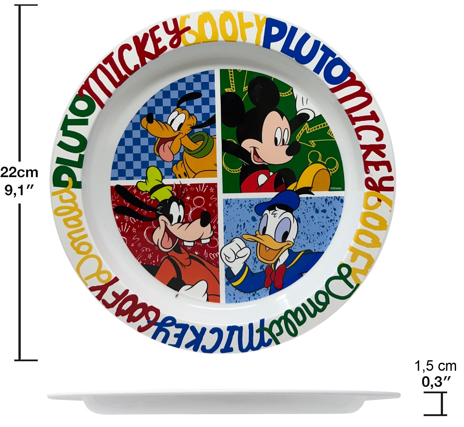 Piatto Piano Topolino & Friends DISNEY Stoviglia 22 CM in Plastica Riutilizzabile Adatto Al Microonde e in Lavastoviglie - St81147