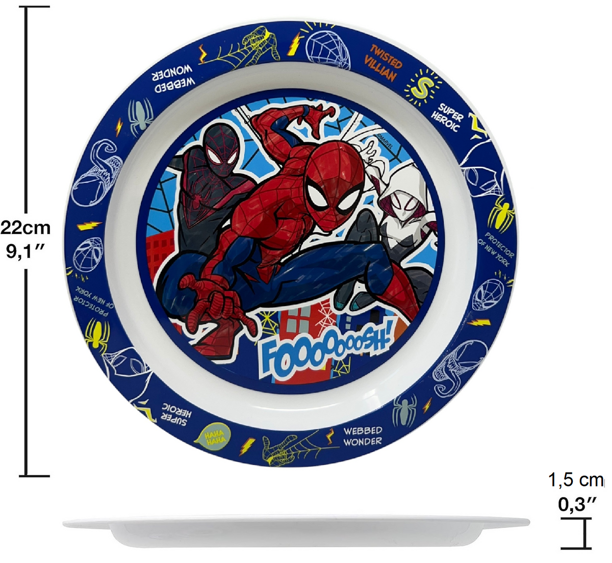 Piatto Piano Spiderman MARVEL Stoviglia 22 CM in Plastica Riutilizzabile Adatto Al Microonde e in Lavastoviglie - St83547