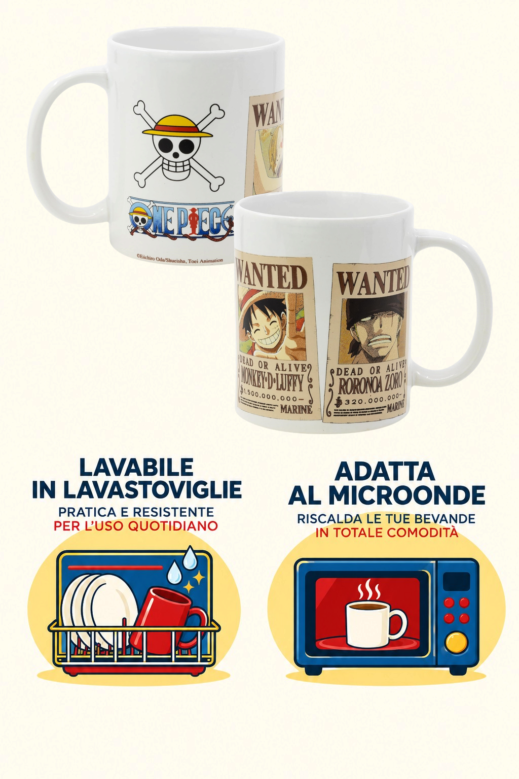 Tazza Mug One Piece Wanted in Ceramica 325 Ml Adatta Al Microonde e Lavastoviglie in Confezione - Stt515