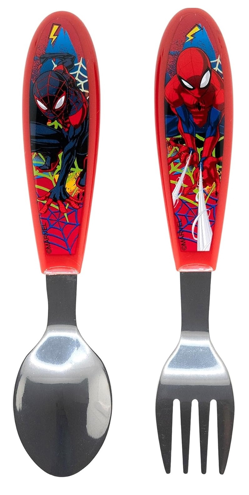 Posate Spiderman MARVEL Forchetta e Cucchiaio in Acciaio Inox Manico Ergonomico- St83518
