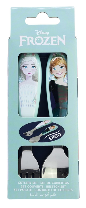 Posate Frozen DISNEY Forchetta e Cucchiaio in Acciaio Inox Manico Ergonomico- St81018