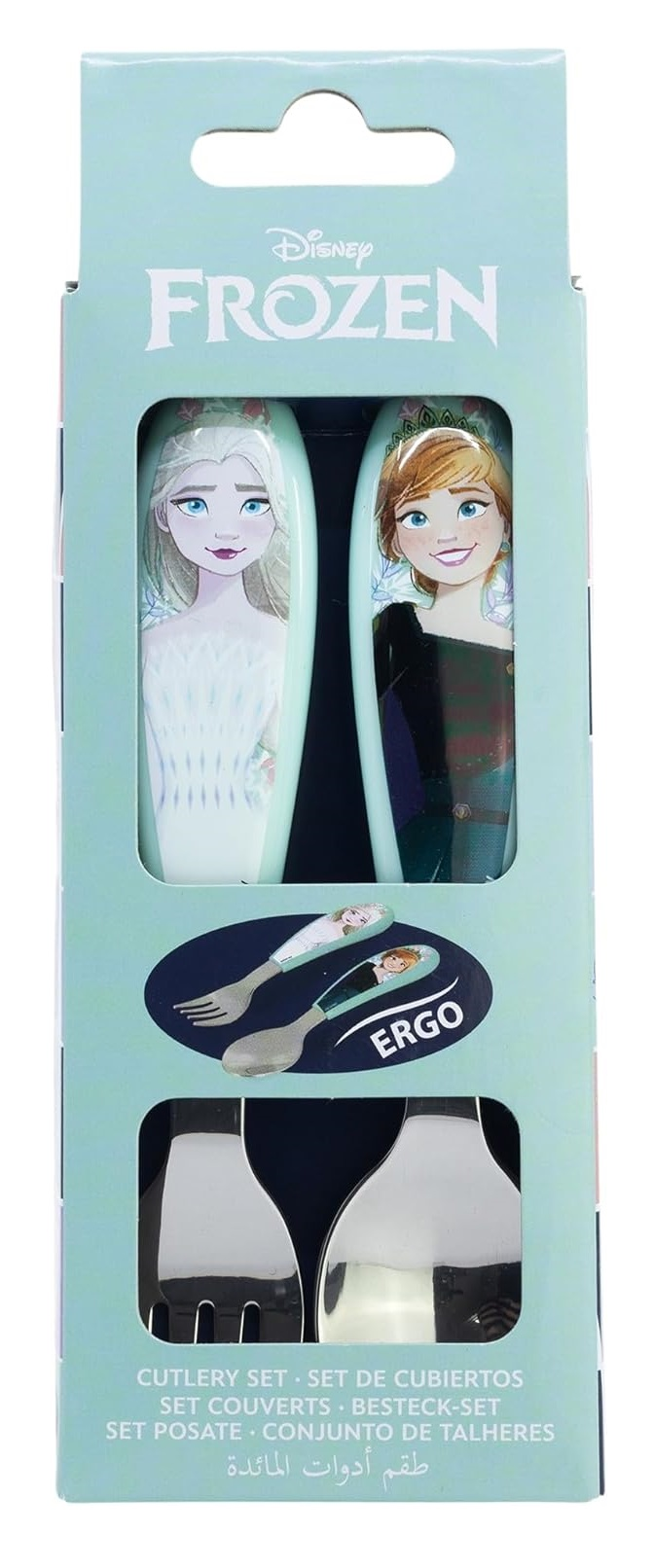 Posate Frozen DISNEY Forchetta e Cucchiaio in Acciaio Inox Manico Ergonomico- St81018