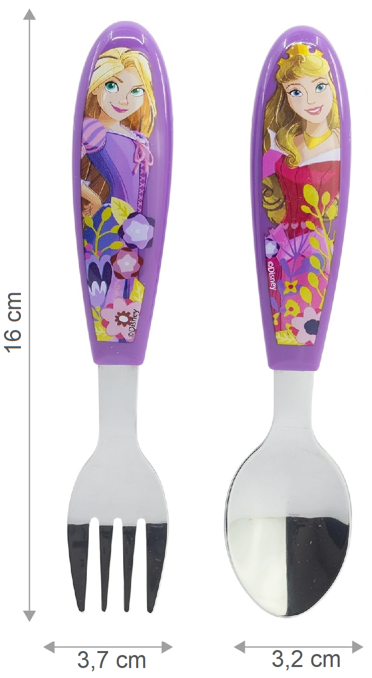 Posate Principesse DISNEY Forchetta e Cucchiaio in Acciaio Inox Manico Ergonomico- St82018