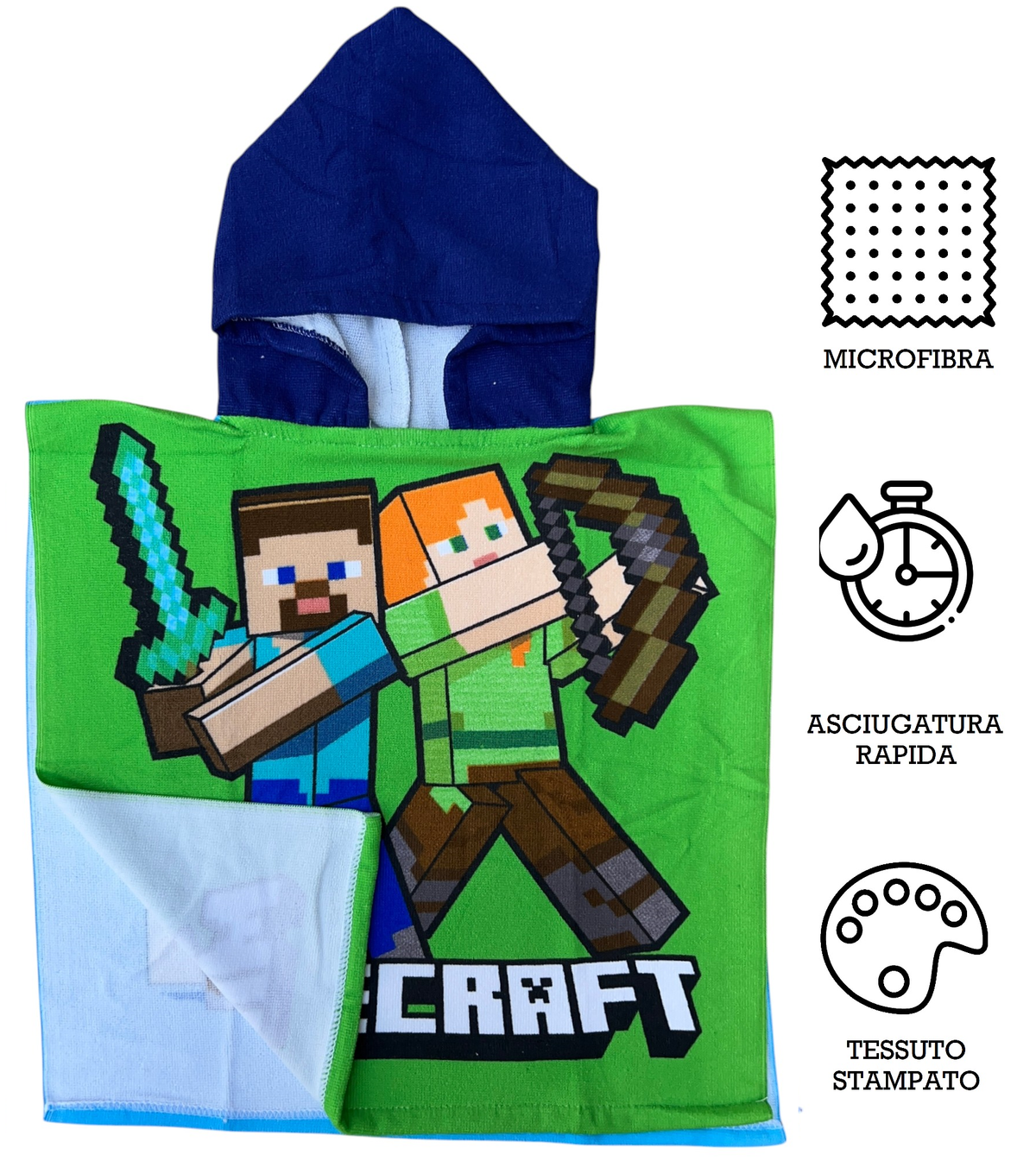 Poncho Mare Minecraft 100 X 50 CM Accappatoio da Spiaggia per Bambini 100% Pl - Mnc36-5164