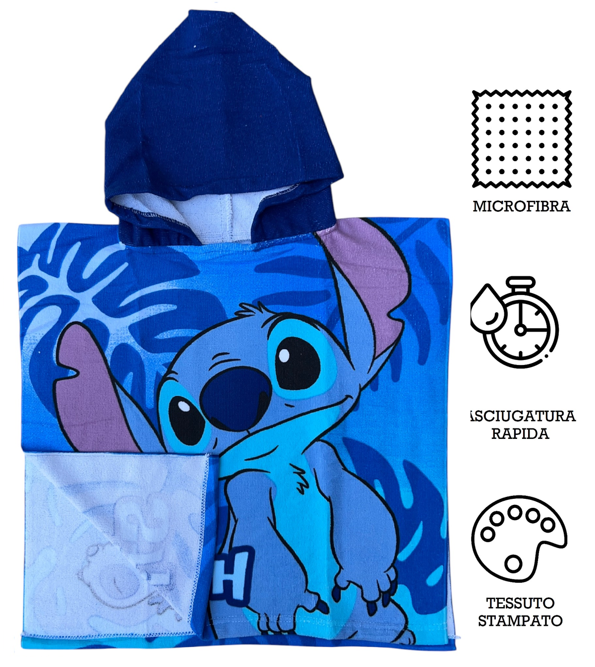 Poncho Mare Stitch DISNEY 100 X 50 CM Accappatoio per Bambini 100% Pl - Lil36-5077
