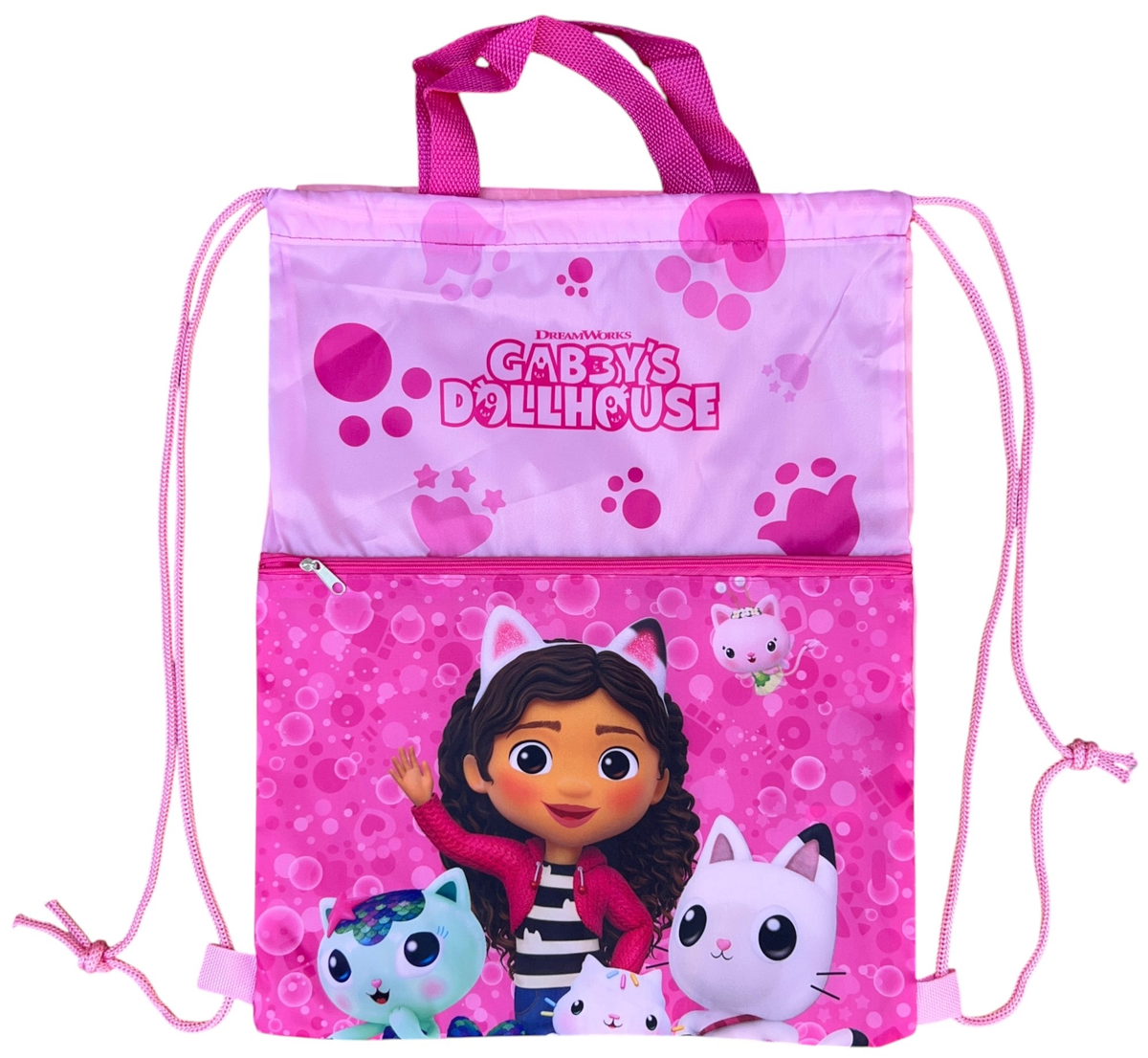 Sacca Deluxe Gabby's Dollhouse con Chiusura a Coulisse Tasca Frontale Borsa Tempo Libero Palestra Cm. 45x34,5 - Gab36-0901