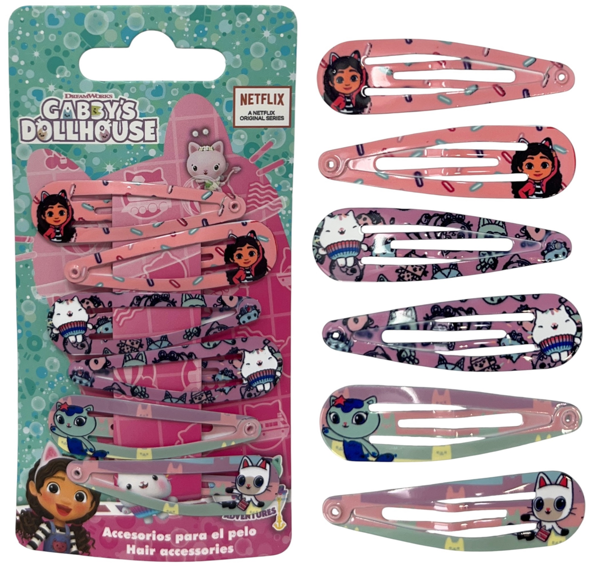 Set Mollette Gabby's Dollhouse Modello Clic Clac 6 Pezzi Accessori per Capelli - 3452