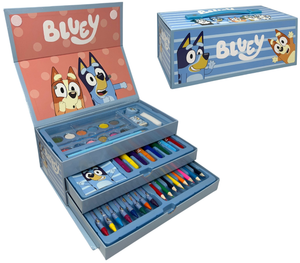 Valigetta Colori Bluey e Bing Set 52 Pezzi Cancelleria Scatola con Cassetti Kit Disegno e Pittura - 2870