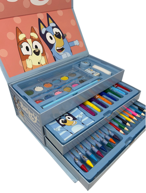 Valigetta Colori Bluey e Bing Set 52 Pezzi Cancelleria Scatola con Cassetti Kit Disegno e Pittura - 2870