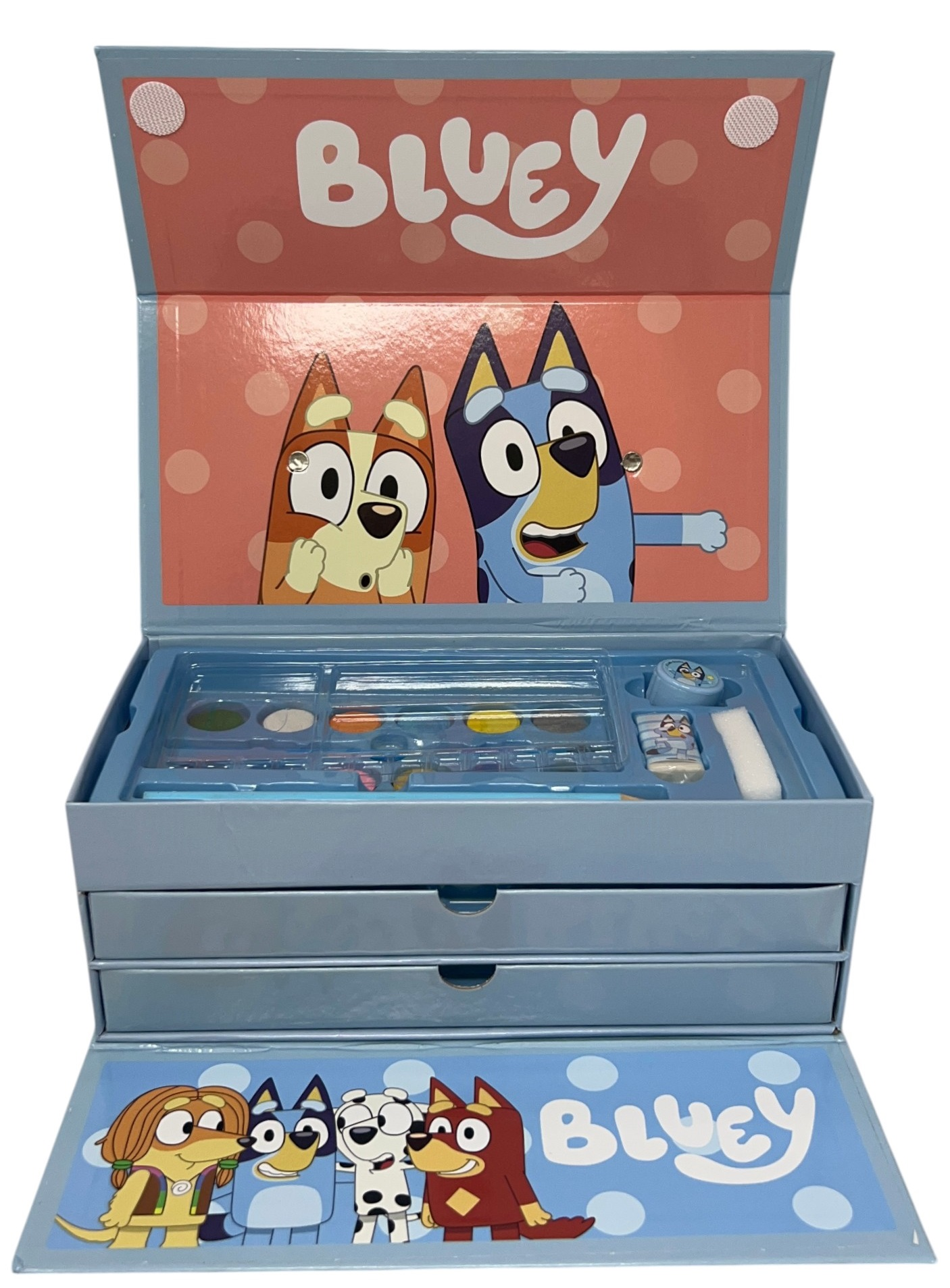 Valigetta Colori Bluey e Bing Set 52 Pezzi Cancelleria Scatola con Cassetti Kit Disegno e Pittura - 2870