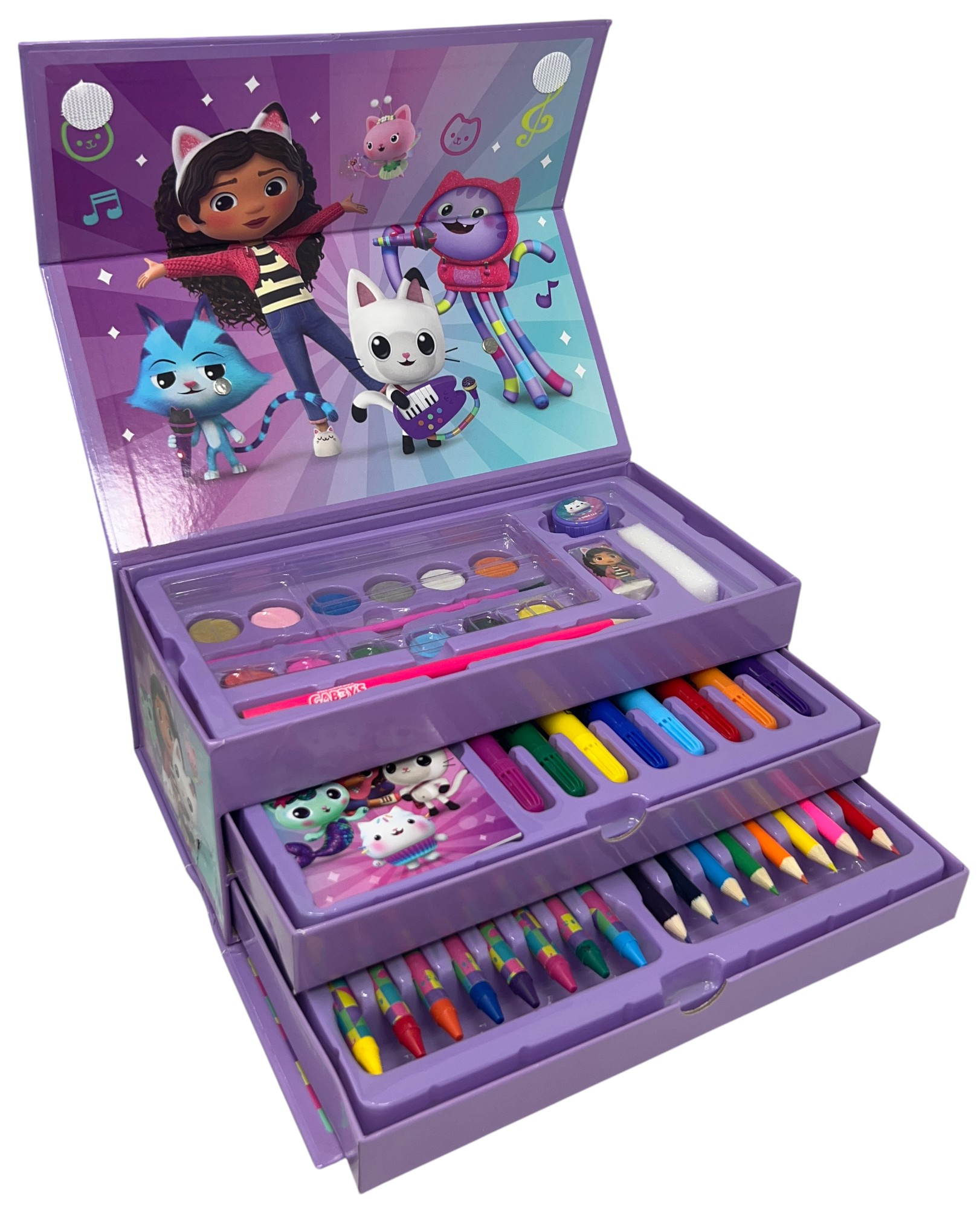 Valigetta Colori Gabby's Dollhouse Set 52 Pezzi Cancelleria Scatola con Cassetti Kit Disegno e Pittura - 2873