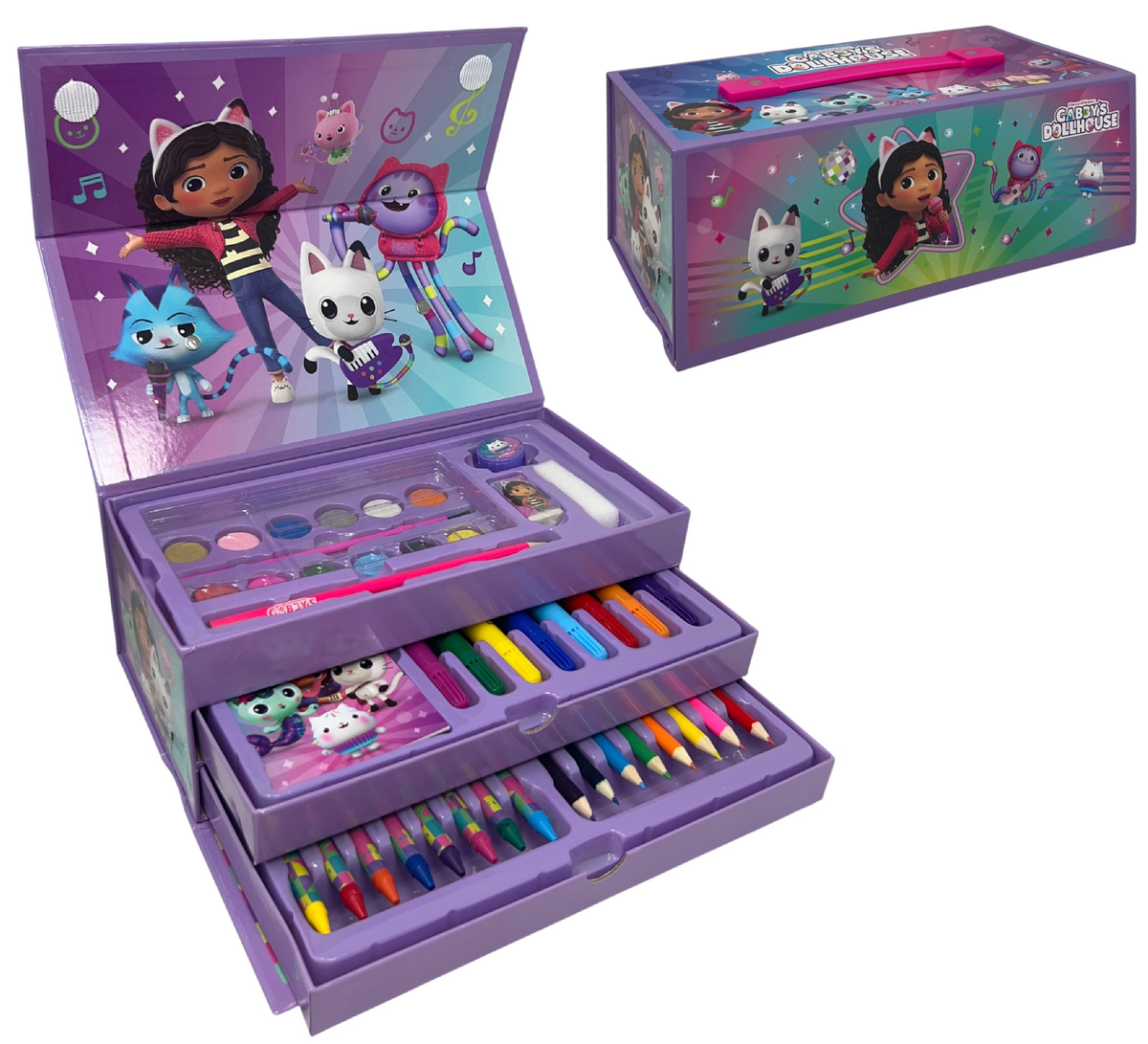 Valigetta Colori Gabby's Dollhouse Set 52 Pezzi Cancelleria Scatola con Cassetti Kit Disegno e Pittura - 2873