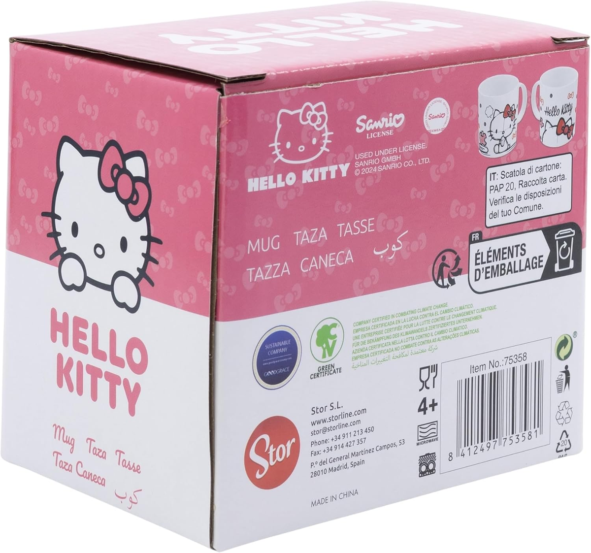 Tazza in Ceramica Hello Kitty Sanrio Modello Mug 325 Ml in Confezione - 83072