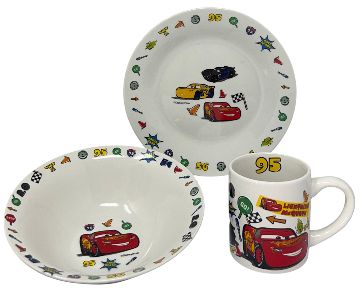 Set 3 Pezzi in Ceramica Cars DISNEY Tazza Ciotola Piatto Stoviglie per Bambini in Confezione - 83049