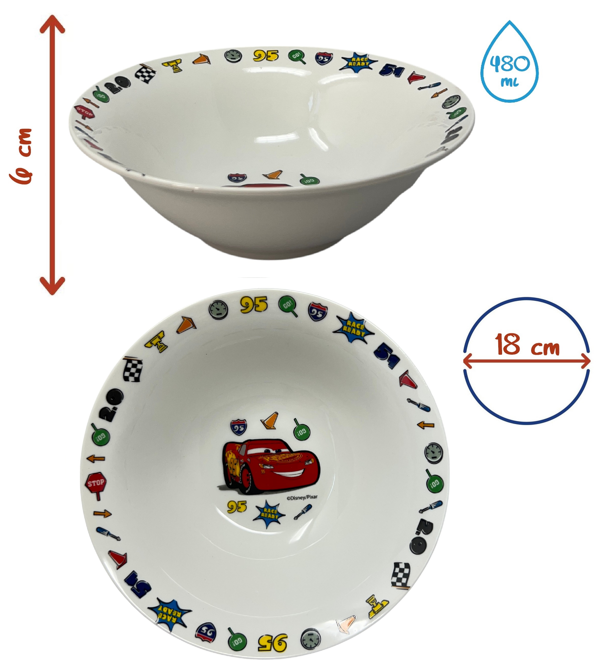 Set 3 Pezzi in Ceramica Cars DISNEY Tazza Ciotola Piatto Stoviglie per Bambini in Confezione - 83049