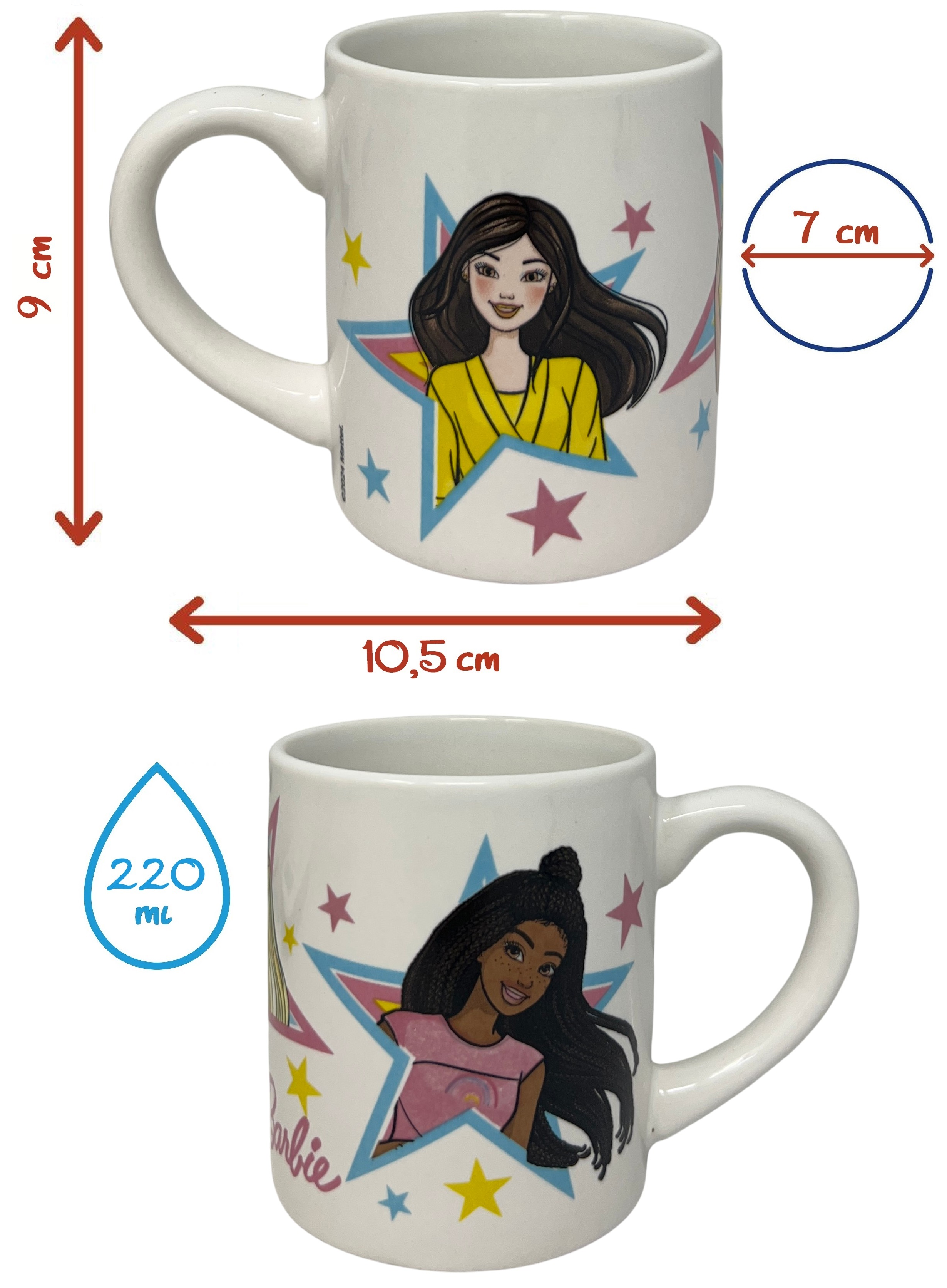 Set 3 Pezzi in Ceramica Barbie Mattel Tazza Ciotola Piatto Stoviglie per Bambini in Confezione - 83050