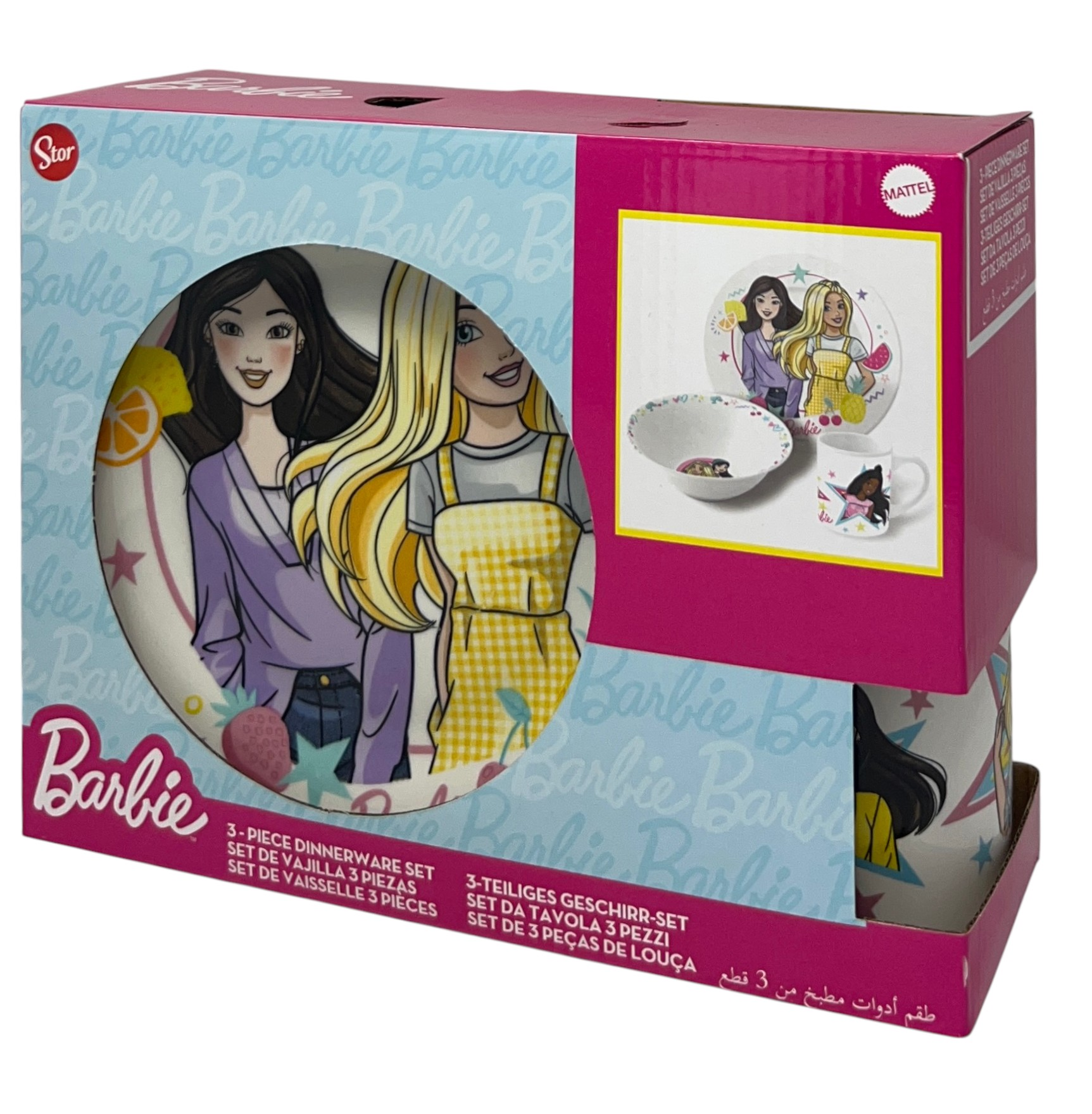 Set 3 Pezzi in Ceramica Barbie Mattel Tazza Ciotola Piatto Stoviglie per Bambini in Confezione - 83050