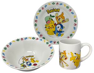 Set 3 Pezzi in Ceramica Pikachu Pokémon Tazza Ciotola Piatto Stoviglie per Bambini in Confezione - 83052