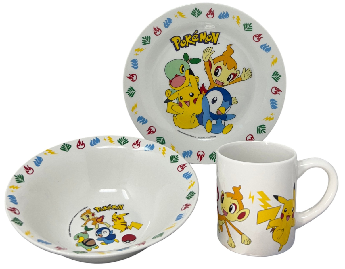 Set 3 Pezzi in Ceramica Pikachu Pokémon Tazza Ciotola Piatto Stoviglie per Bambini in Confezione - 83052