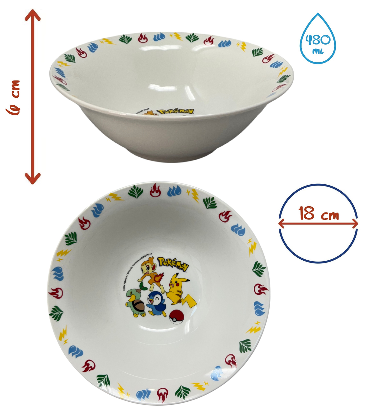 Set 3 Pezzi in Ceramica Pikachu Pokémon Tazza Ciotola Piatto Stoviglie per Bambini in Confezione - 83052