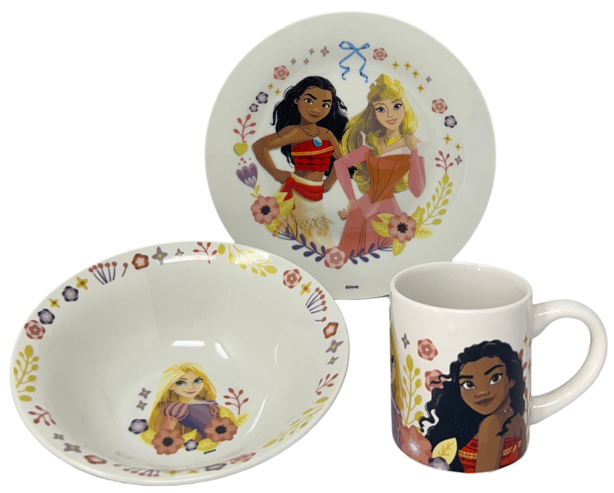 Set 3 Pezzi in Ceramica Principesse DISNEY Tazza Ciotola Piatto Stoviglie per Bambini in Confezione - 83053