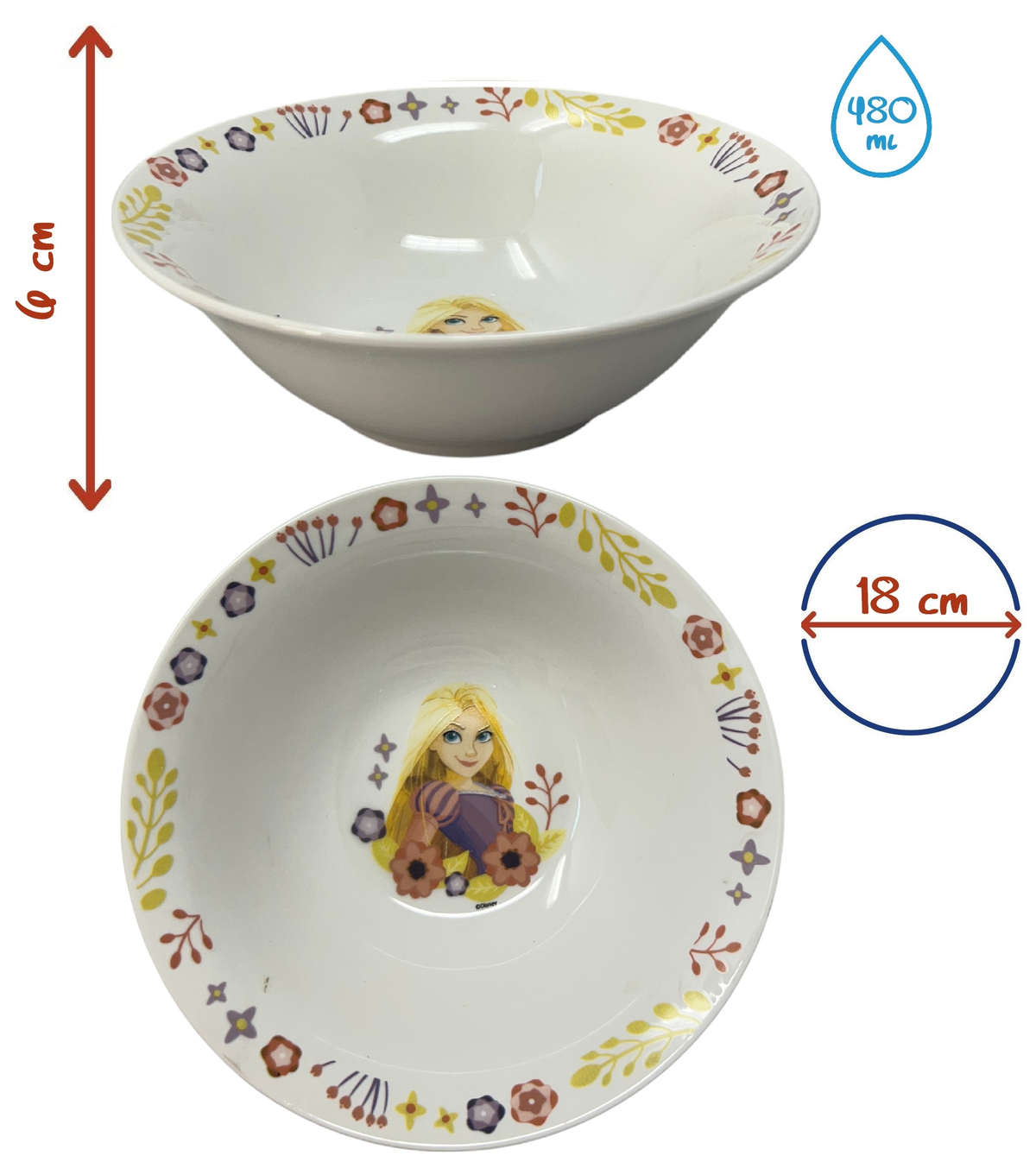 Set 3 Pezzi in Ceramica Principesse DISNEY Tazza Ciotola Piatto Stoviglie per Bambini in Confezione - 83053