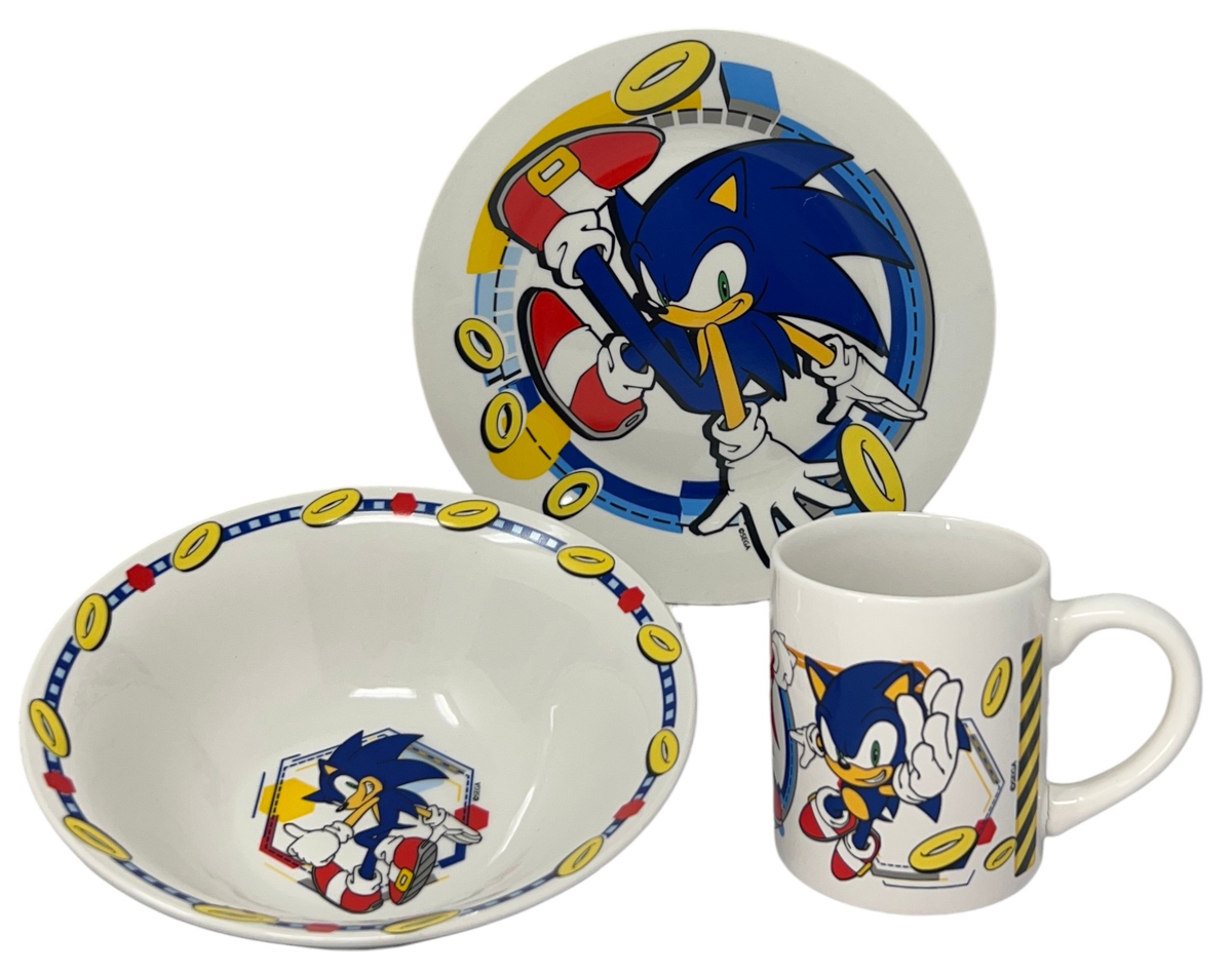 Set 3 Pezzi in Ceramica Sonic the Hedgehog Tazza Ciotola Piatto Stoviglie per Bambini in Confezione - 83054